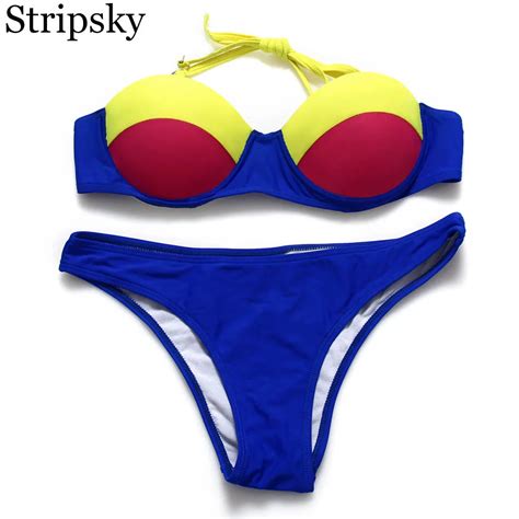 Stripsky Push Up Swimsuit Women Bikini 2018 Sexy Swimwear Patchwork