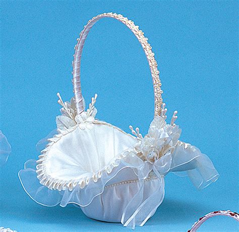 10 X 12 Ivory Satin Flower Girl Basket With Pearl Cb Flowers And Crafts
