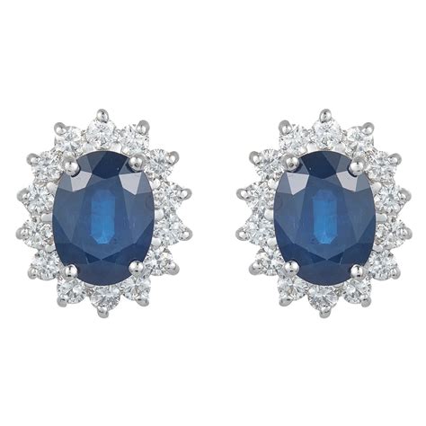 K White Gold Ctw Pear Sapphire And Round Diamond Halo Stud Omega