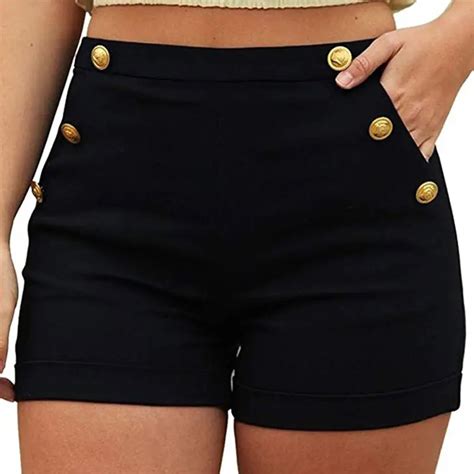 plus size 5xl shorts women summer high waist casual sexy solid color black button zipper elastic
