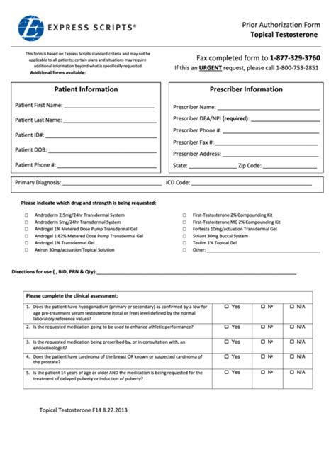 Express Scripts Prior Authorization Form Topical Testosterone