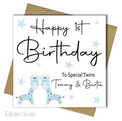 Personalised Twins Birthday Card Twins First Birthday Card Etsy Uk