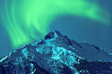 Snow Capped Mountain Aurora Borealis Sky Winter Hd Wallpaper