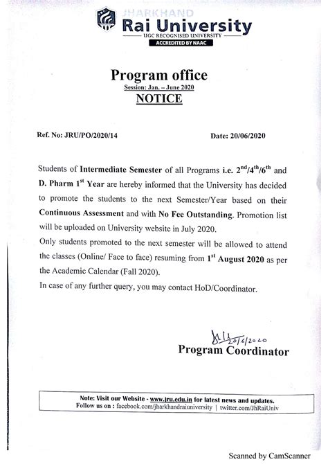 Notice For Intermediate Semester Babes Jharkhand Rai University