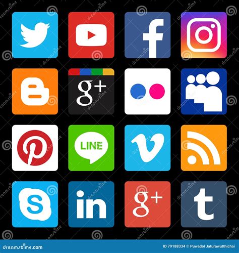 Vector Set Of Popular Social Media Icon In Black Background Editorial