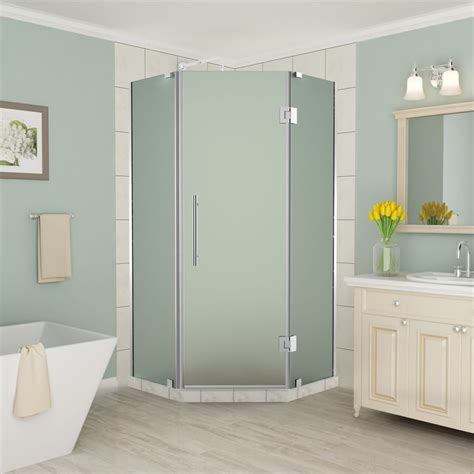 aston merrick 40 40 5 inch x 72 inch frameless neo angle shower enclosure frosted glass
