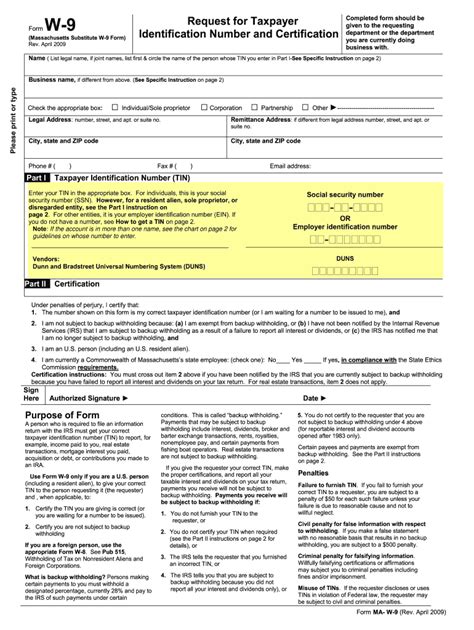 2009 2020 Form Ma Substitute W 9 Fill Online Printable Fillable