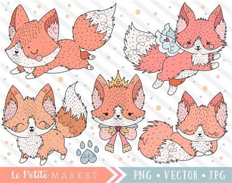 Sweet Fox Illustrations Cute Fox Clipart Kawaii Fox Clip Art Fox