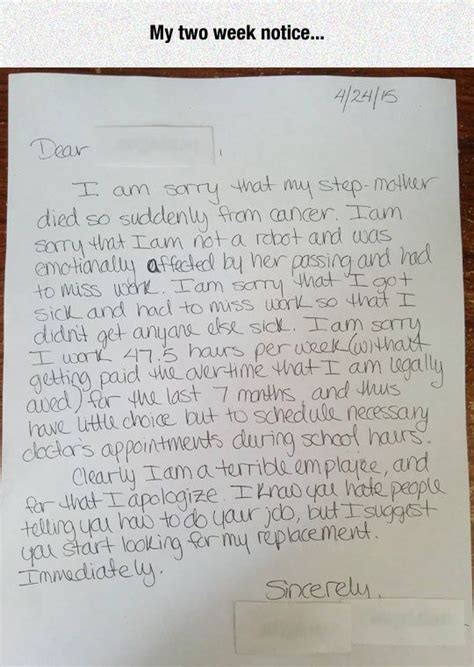week notice funny letters step mother