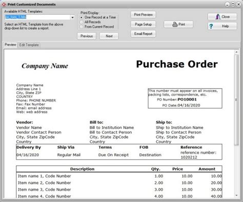 Free Purchase Order Manager Database Template For Organizer Advantage