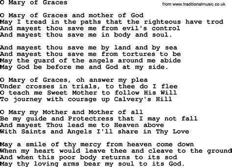 Catholic Hymns Song O Mary Of Graces Lyrics And Pdf