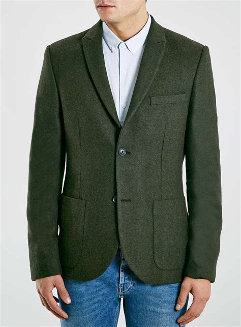 Dark Green Wool Blend Skinny Fit Blazer Mens Blazers Clothing