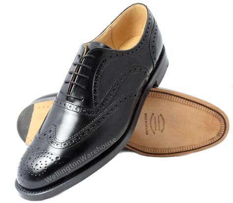 Mens Handmade English Black Classic Brogue All Leather Welted Sole