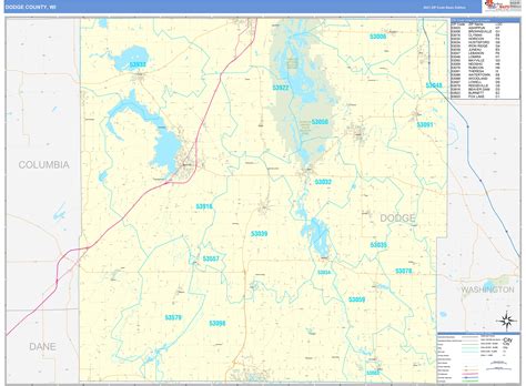 Dodge County Wi Zip Code Wall Map Basic Style By Marketmaps Mapsales
