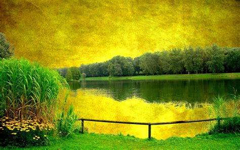 Nature Painting Wallpaper Yellow And Green Paintings 2560x1600