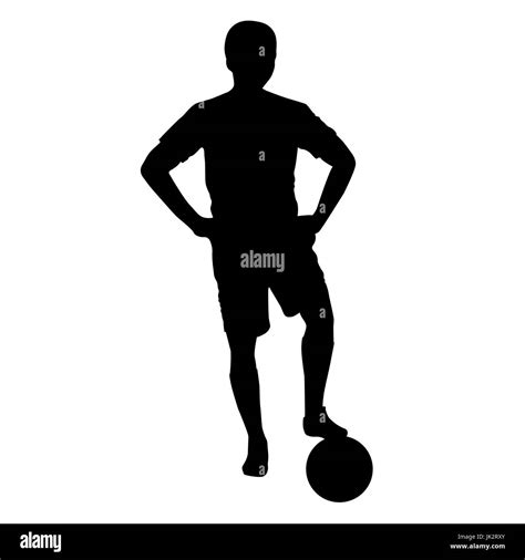 Footballer Silhouette Black Football Player Outline With A Ball Stock