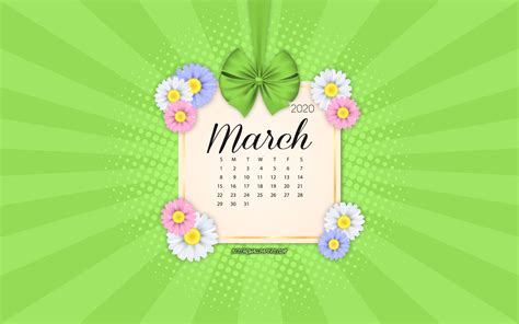 Download Wallpapers 2020 March Calendar Green Background Spring 2020
