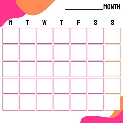 7 Best Kindergarten Monthly Calendar Printable With Regard To Blank
