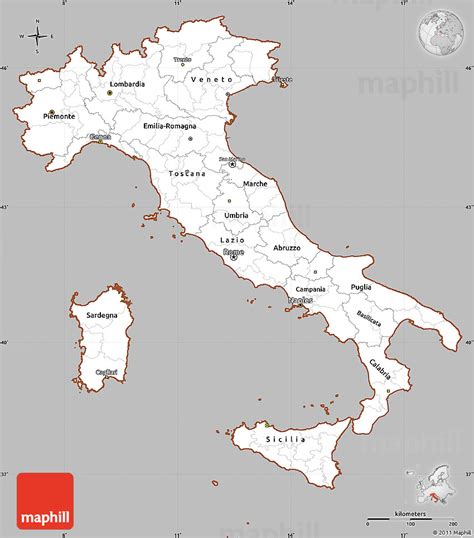 Gray Simple Map Of Italy Cropped Outside