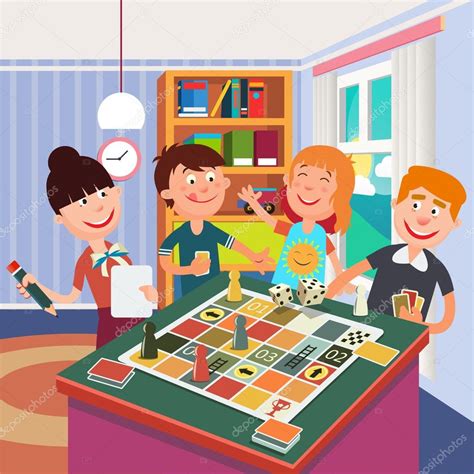 Familia jugndo juegos de mesa animado. Family Playing Board Game. Happy Family Weekend. Vector ...