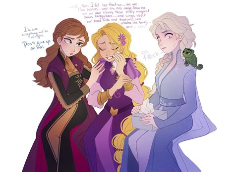 Anna And Elsa Consoling Rapunzel X Post Rtangled Rfrozen