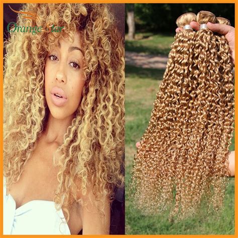 Peruvian Virgin Hair Blonde Curly Hair Extensions 4 Pcs Kinky Curly