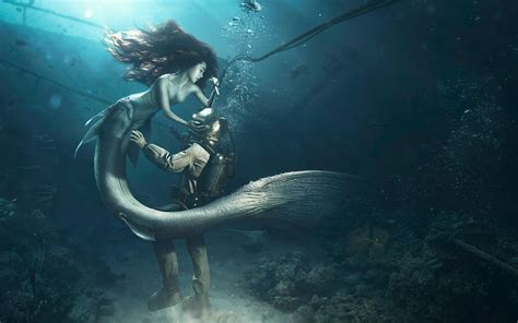 Diver And The Mermaid Hd Creative 4k Wallpapers Images