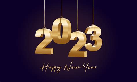 Happy New Year 2023 Hanging Golden 3d Numbers With Ribbons Modern