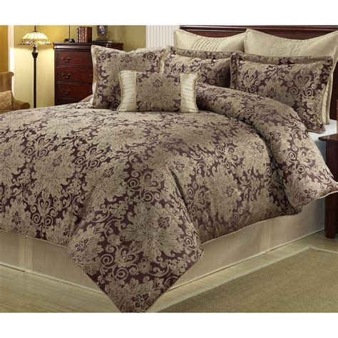 A Regal Gold And Purple Floral Pattern Gives This Comforter Set A