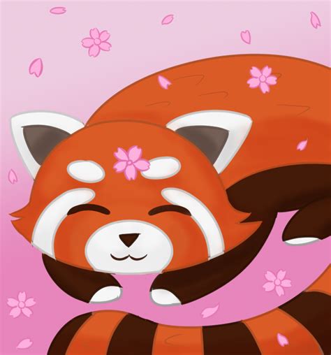 A Red Panda Sleeping On Its Back With Pink Flowers Around Its Neck And