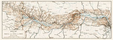 Old Map Of The Danube Course From Passau To Vienna In 1903 Buy Vintage
