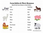 Farm Animals: Moms and Babies Matching Worksheets for PreK-5th grades