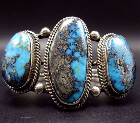 Vintage Navajo Sterling Silver Morenci Turquoise Cuff Bracelet G