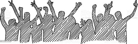 Happy Crowd Drawing Stock Illustration Download Image Now Crowd Of