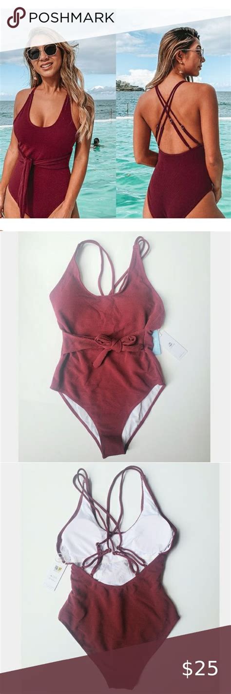 Cupshe Wine Red Bowknot One Piece Swimsuit Stylish Ribbed One Piece Swimsuit With Bowknot Tie At
