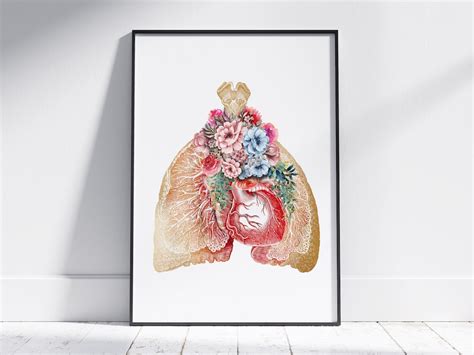 Artistic Lungs And Heart Printable Anatomy Wall Art Medical Etsy