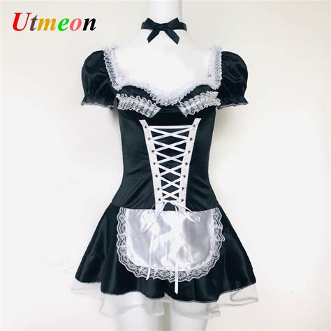 Utmeon Sexy Womens Nite French Maid Cosplay Costume Plus Size