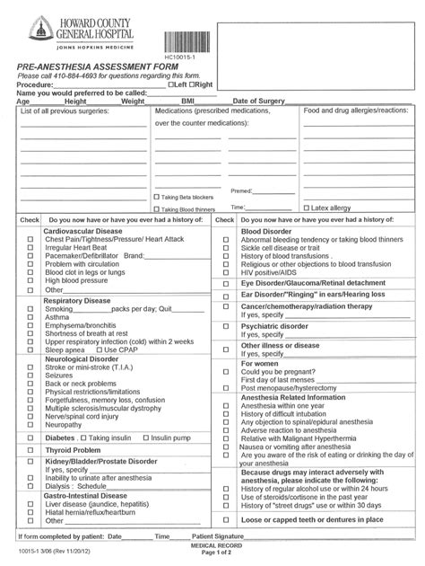 Pre Anesthesia Assessment Pdf 2012 2024 Form Fill Out And Sign