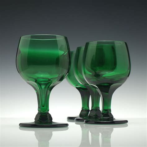 Set Of Four Green Glass Wine Goblets C1900 Drinking Glasses Exhibit Antiques Wine Goblets