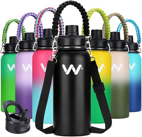 Oz Insulated Water Bottle With Straw Lid Spout Lid Reusable Wide Mouth Vacuum Stainless