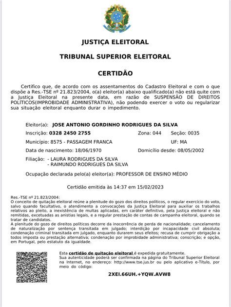 Justiça Eleitoral confirma suspensão de direitos políticos de ex