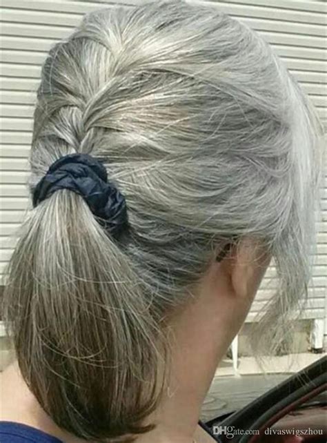 Hot Real Hair Gray Straight Weave Hair Ponytail Silver Grey Afro Puff