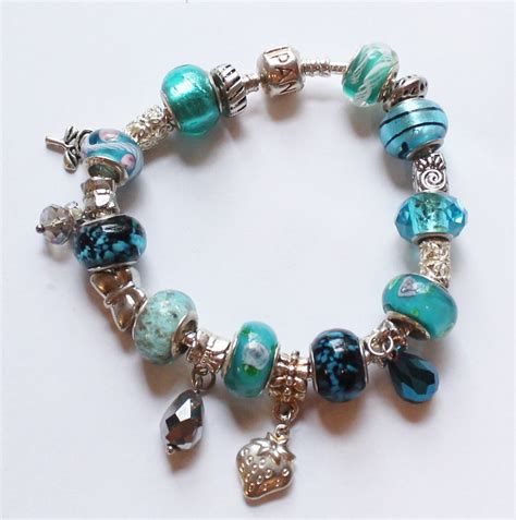 Authentic Pandora Full Charm Bracelet With Aqua Or By Paststore