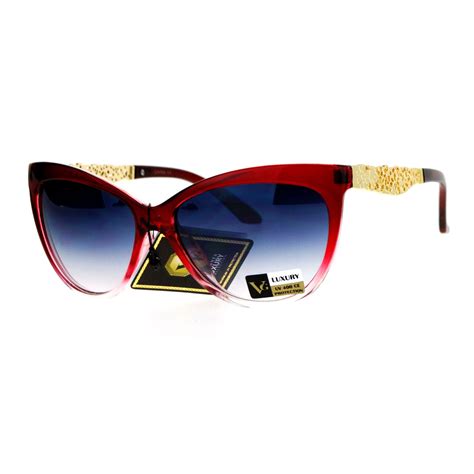 sa106 metal diecut floral jewel arm cat eye sunglasses red
