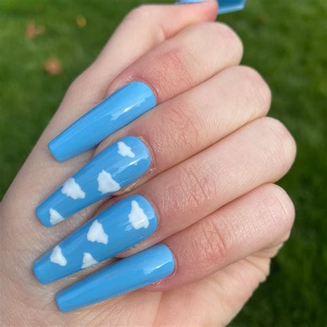 Blue Cloud Nails Sky Nails Glossy Nails Press On Gel Etsy