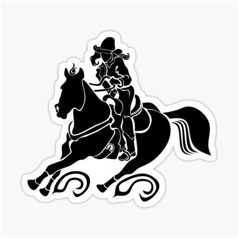 Cowgirl Barrel Racing Silhouette On A Black Horse By Grounds