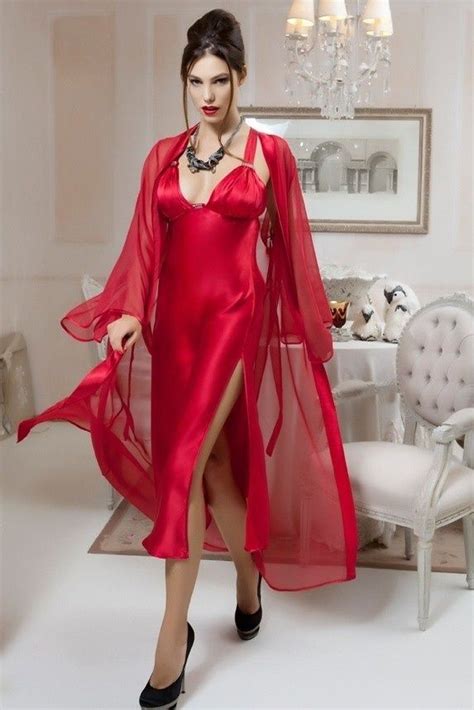 Trendy Nightgown Picture Satin Dress Long Night Gown Red Satin Dress