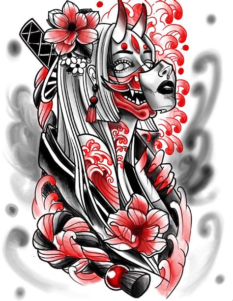 Geisha Samurai Oni Mask Tattoo Samurai Tattoo Design Geisha Tattoo