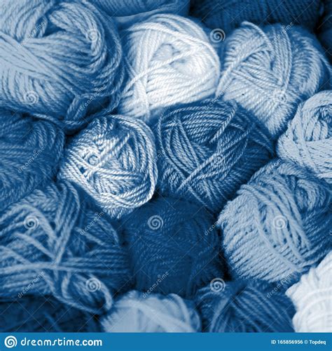 Top View Of Wool Thread Balls Blue Shades Stock Photo Image Of Fabric