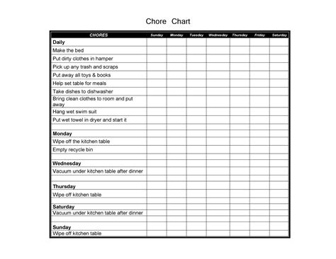 Printable Chore Chart Organize Tasks Weekly Microsoft Excel Irasutoya